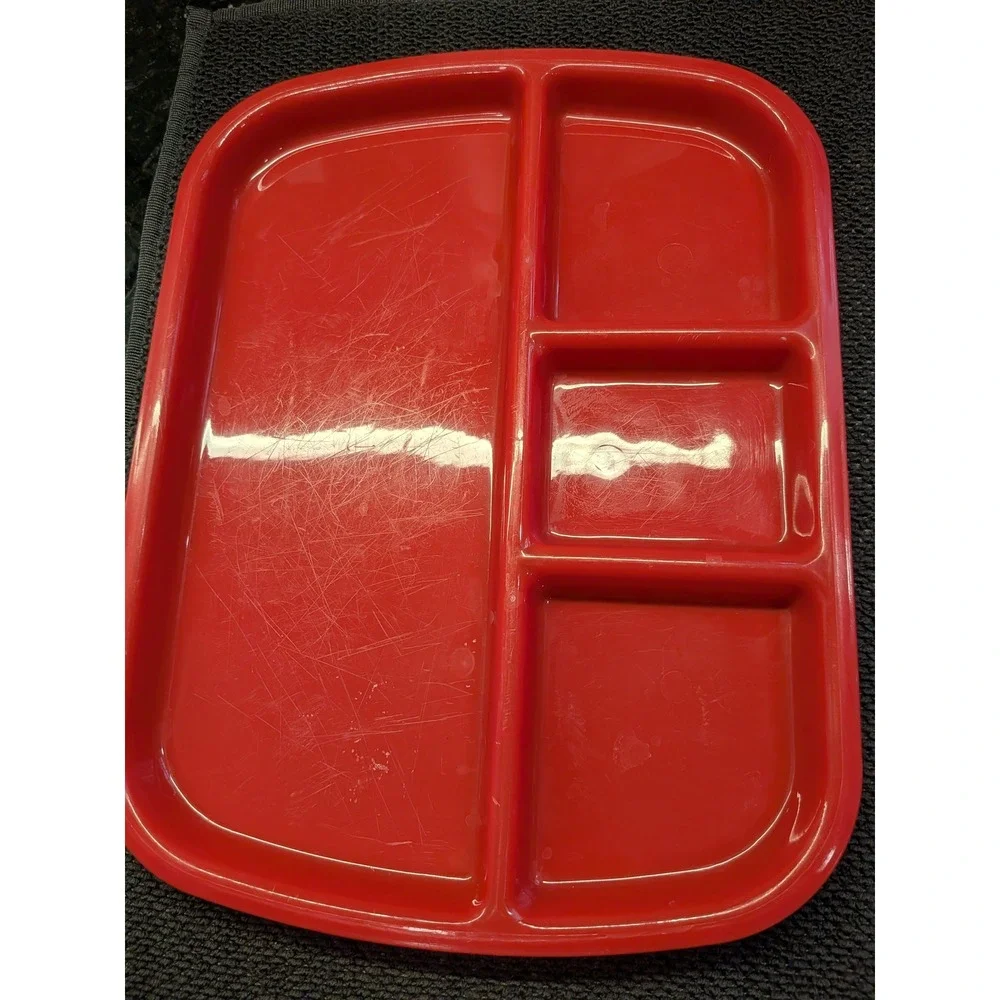 4 Set Colorful Cafeteria Trays Retro Plastic Divided Kids Picnic Cottagecore
